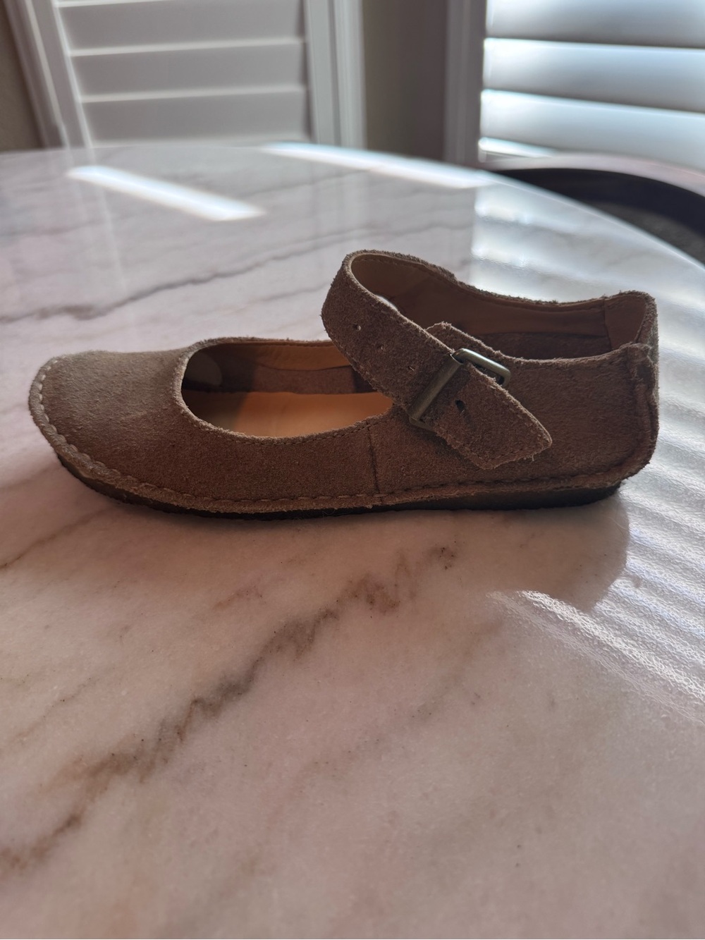 Clarks Brown Suede Mary Jane Flat with Buckle Strap